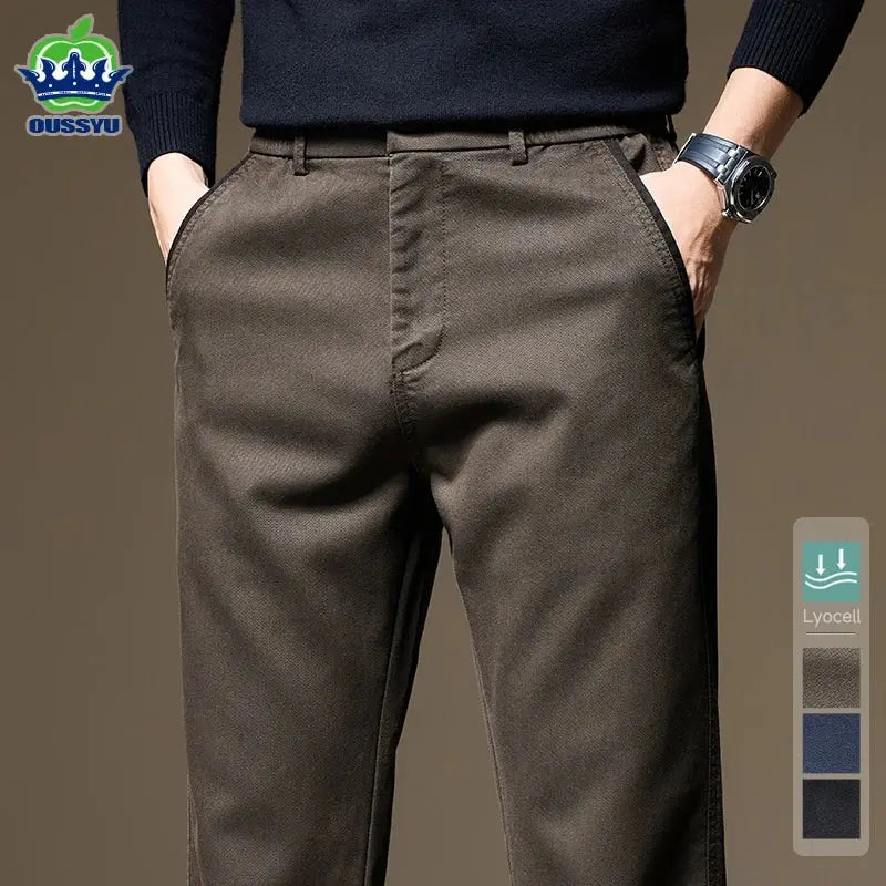 Autumn Winter High Quality Lyocell Fabric Casual Pants Men Solid color Business Fashion Straight Chinos Gray Brand Trousers Male  Honesty Sales U.K Hauptbild