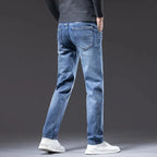 Autumn Winter New Men's Light Business Loose Jeans Classic Fashion Casual Stretch Straight Denim Trousers Blue Gray Male Dropshipman