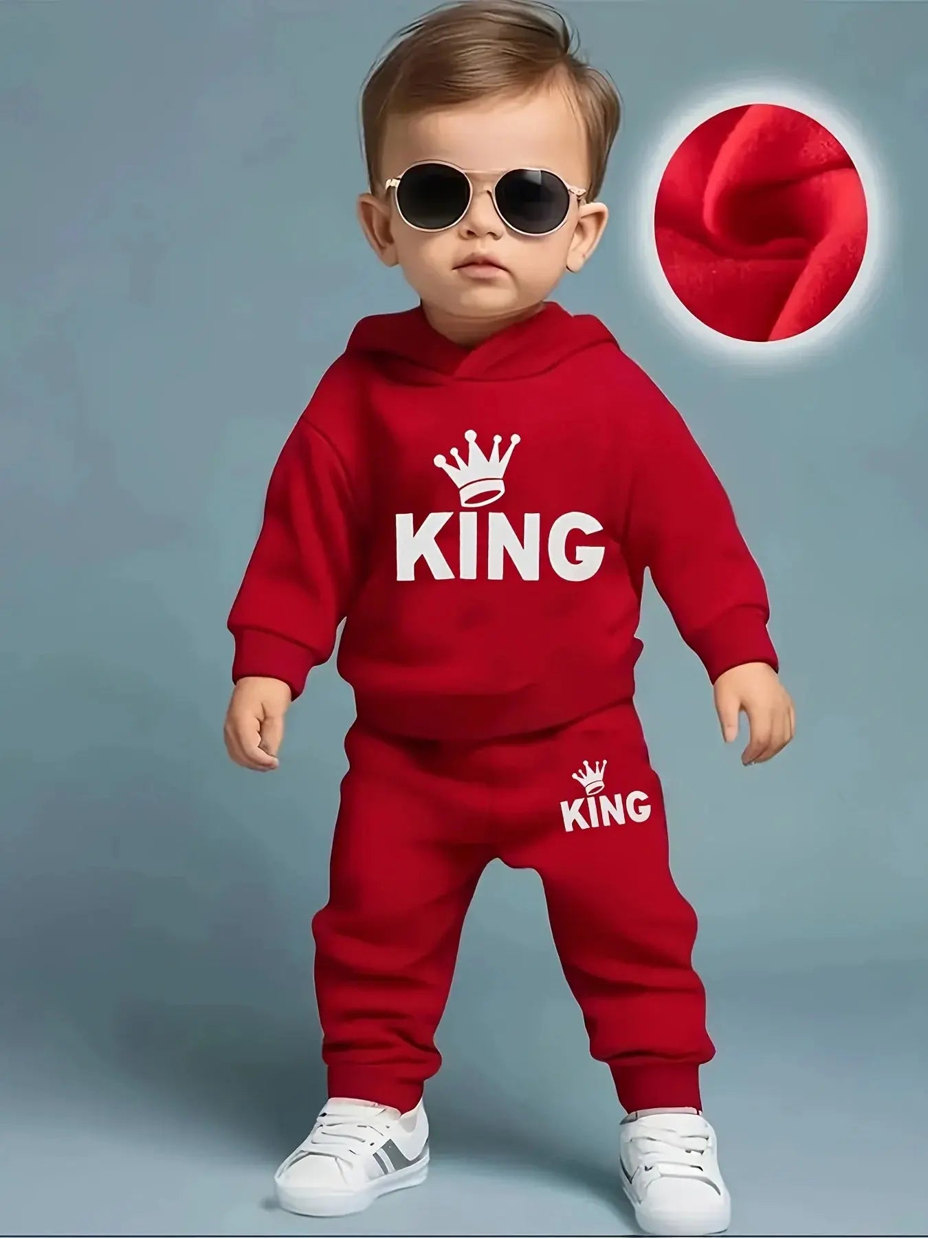 Baby Boy KING Crown Pattern Fleece Hoodie+Casual Pants Two Piece Set Spring and Autumn Sportswear - Honesty Sales Main image