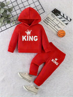 Baby Boy KING Crown Pattern Fleece Hoodie+Casual Pants Two Piece Set Spring and Autumn Sportswear - Honesty Sales