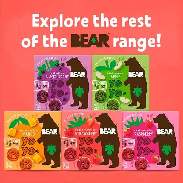 Bear Yoyos Real Fruit Refreshing Raspberry 5 x 20g (Case of 6) - Honesty Sales
