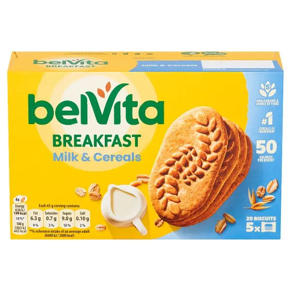 BelVita Breakfast Biscuits Milk & Cereals 5 Pack 225G (Case of 10) - Honesty Sales