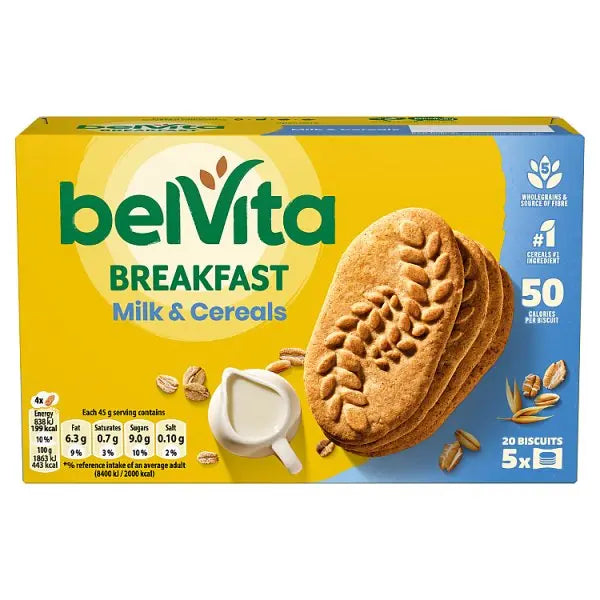 BelVita Breakfast Biscuits Milk & Cereals 5 Pack 225G (Case of 10) - Honesty Sales