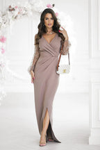 Bicotone sequin sleeves evening dress - Honesty Sales