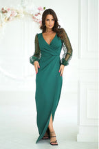 Bicotone sequin sleeves evening dress - Honesty Sales