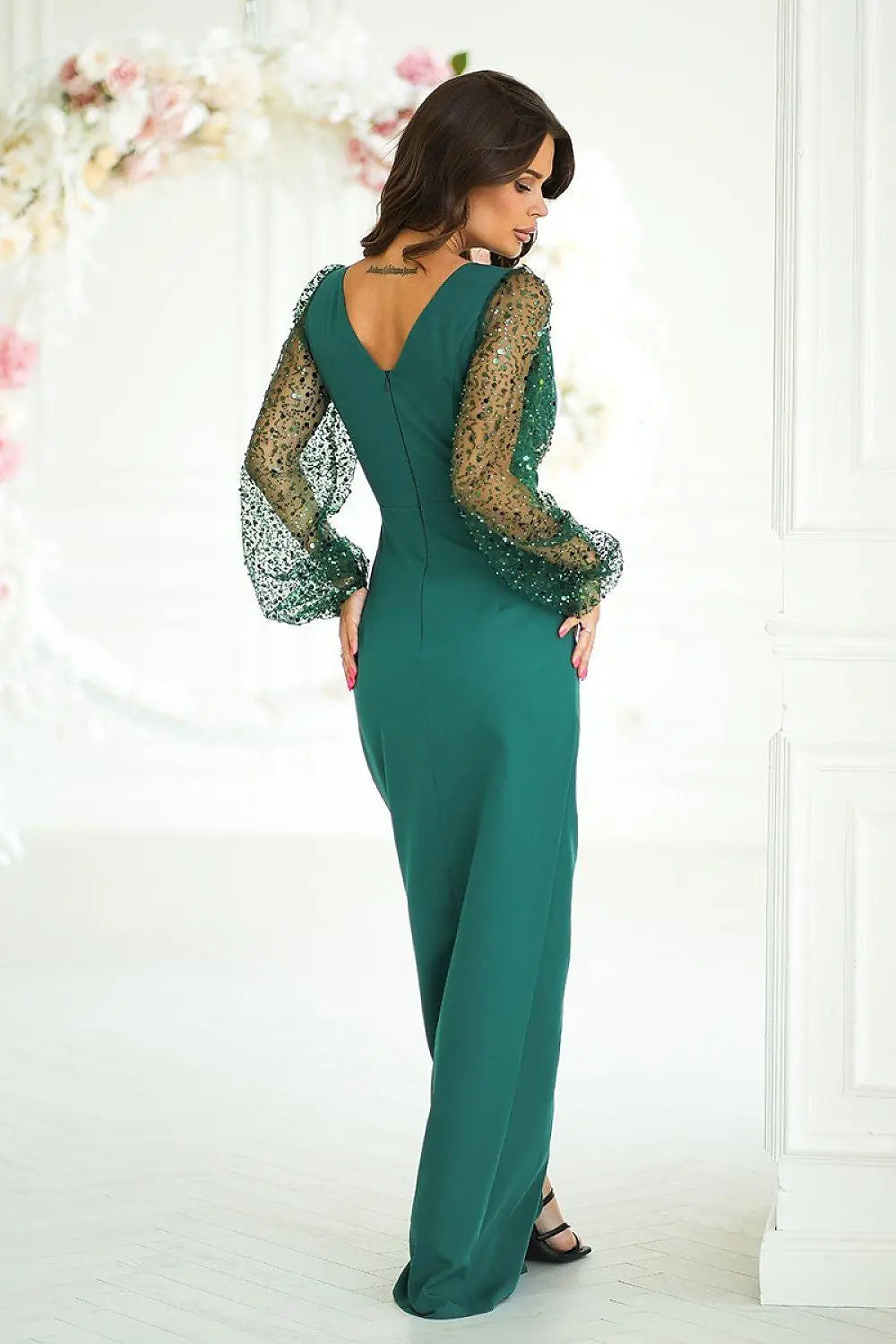Bicotone sequin sleeves evening dress - Honesty Sales