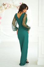 Bicotone sequin sleeves evening dress - Honesty Sales