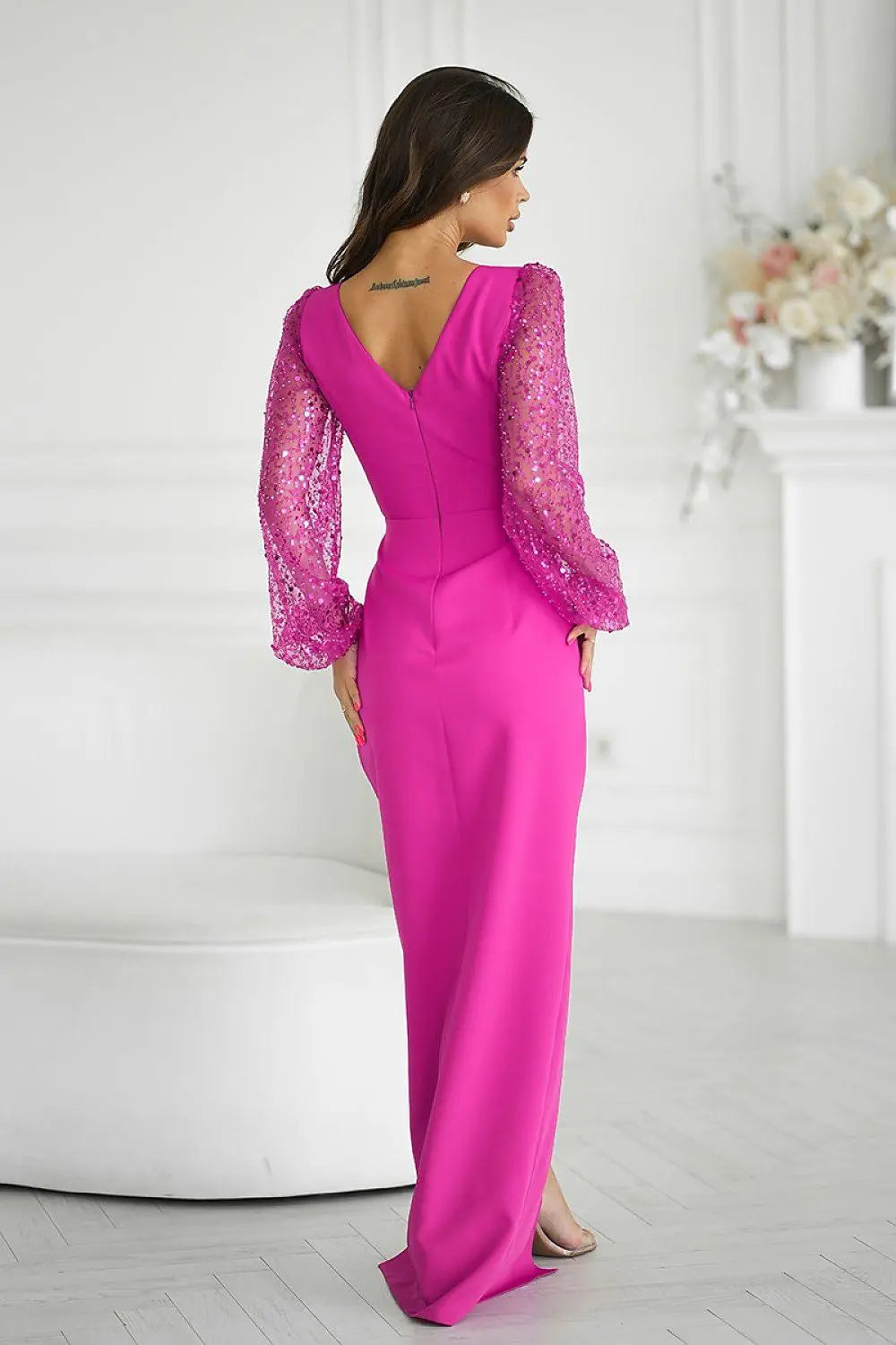 Bicotone sequin sleeves evening dress - Honesty Sales