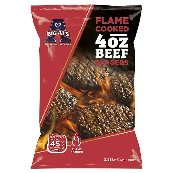 Big Als Flame Cooked 4oz Beef Burgers 2.16kg - Honesty Sales