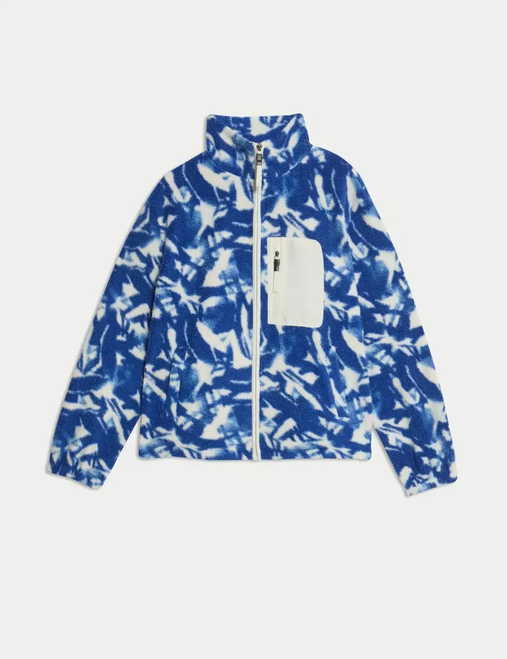 Borg Printed Funnel Neck Zip Up Fleece Jacket Honesty Sales
