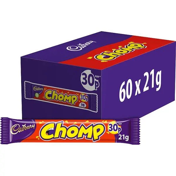 Cadbury Chomp Chocolate Bar 30p PMP 21g (Case of 60) - Honesty Sales U.K Image principale du produit