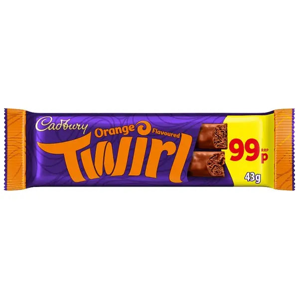 Cadbury Twirl Orange Chocolate Bar 43 g (Case of 48)  Honesty Sales U.K