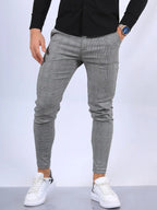 Casual Men's Business Cotton Slim Fit Men Pants Trousers Skinny Chinos Grey Ankle Length Street Wear Plaid Striped Pencil Pants  Honesty Sales U.K