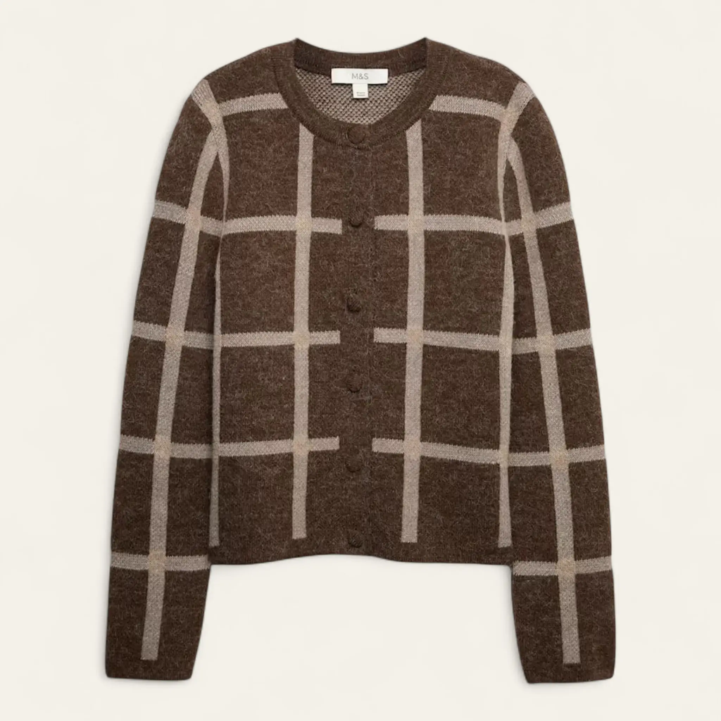 Checked Crew Neck Cardigan With Wool  Honesty Sales U.K