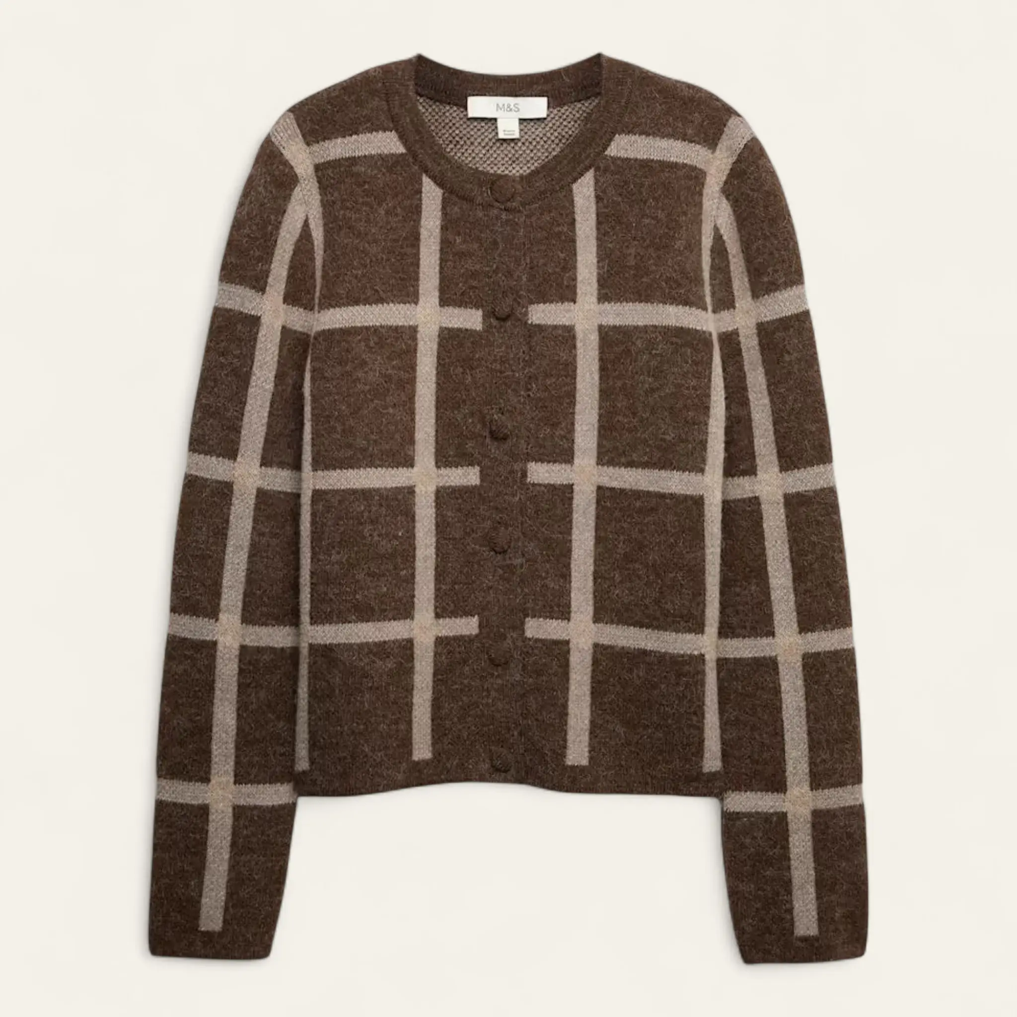 Checked Crew Neck Cardigan With Wool  Honesty Sales U.K