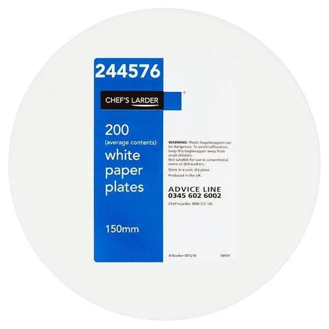 Chefs Larder 200 White Paper Plates - Honesty Sales U.K