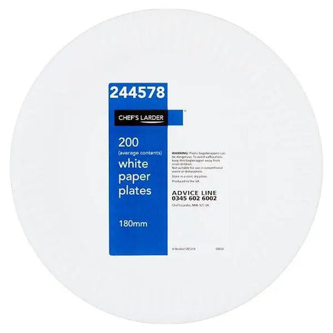 Chefs Larder 200 White Paper Plates - Honesty Sales U.K