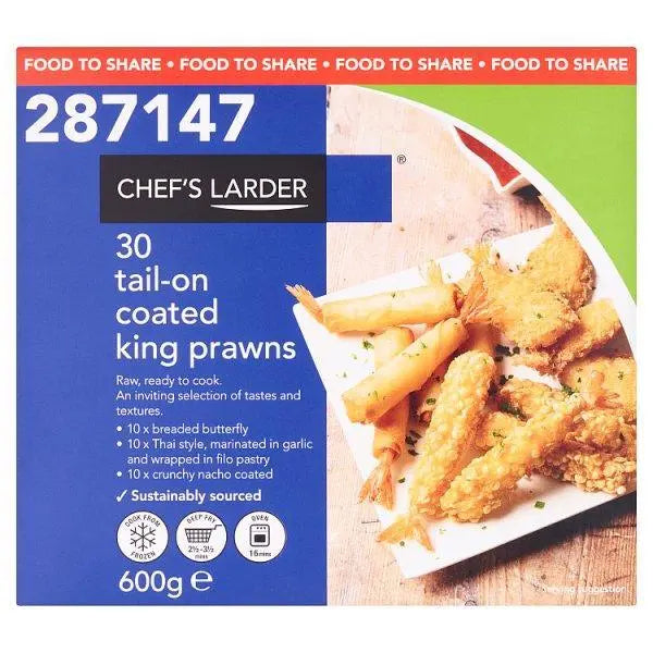 Chefs Larder 30 Tail-On Coated King Prawns 600g - Honesty Sales Image principale du produit