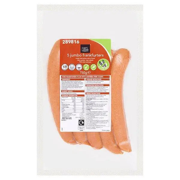 Chefs Larder 5 Jumbo Frankfurters 750g - Honesty Sales Main image