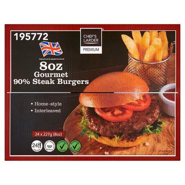 Chefs Larder Premium 8oz Gourmet 90% Steak Burgers 5.45kg - Honesty Sales Main image