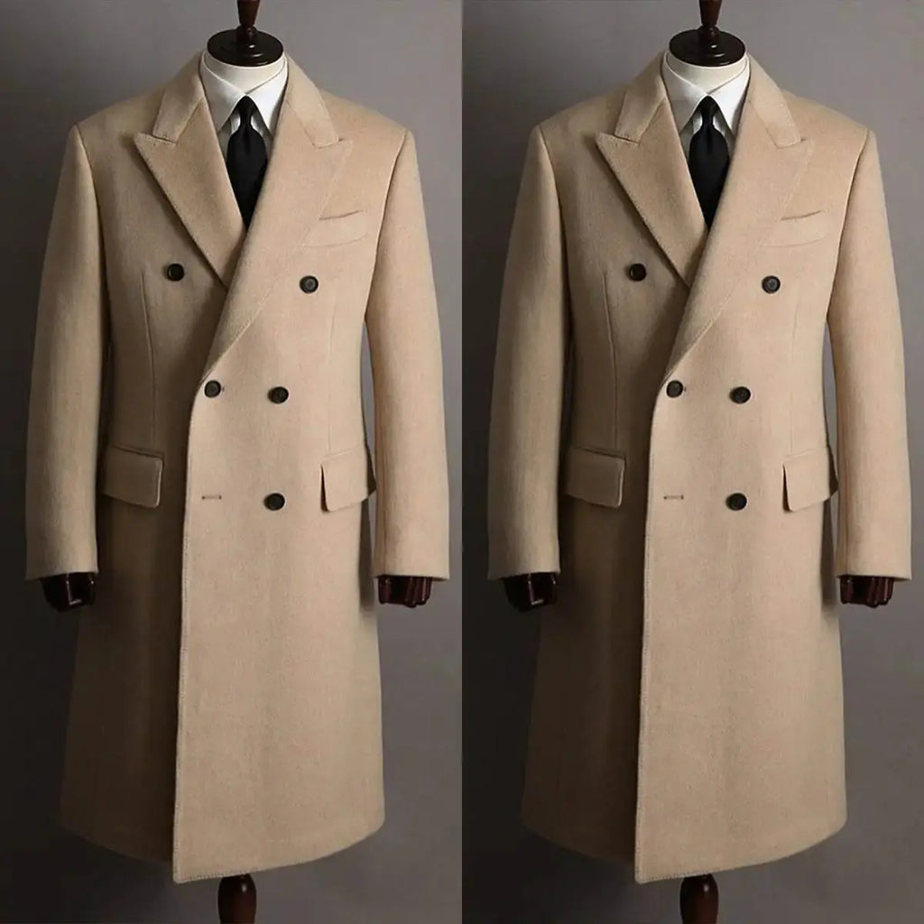 Classic Wool Blend Overcoat for Men Autumn and Winter Boutique Woolen Long Coat Double Breasted Formal Outwear Winter Jacket  Honesty Sales U.K