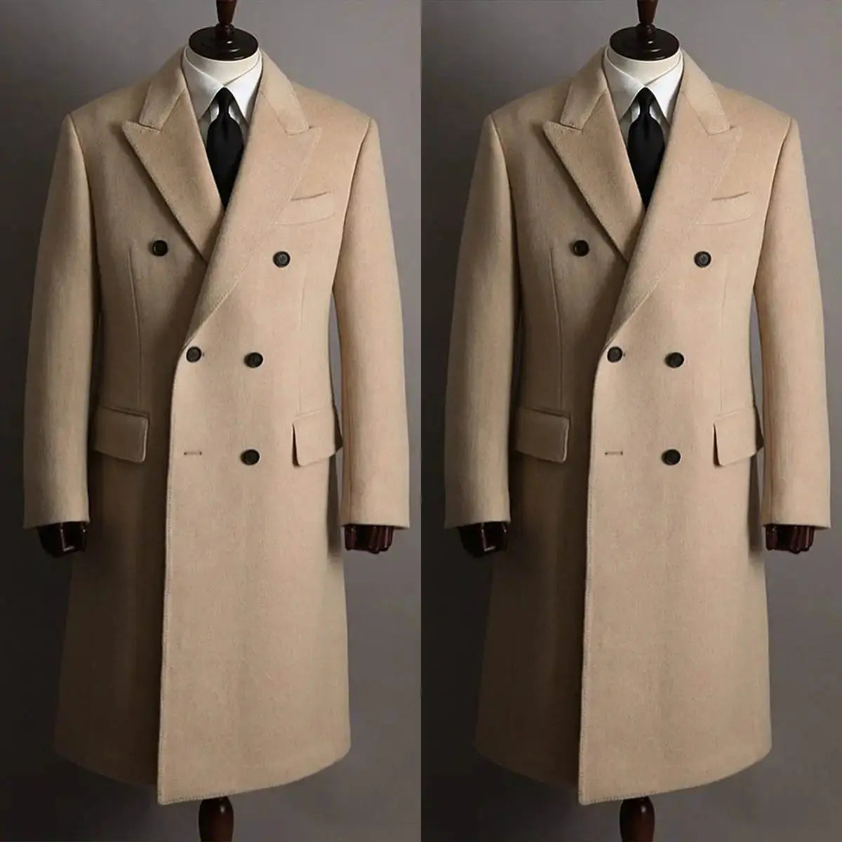Classic Wool Blend Overcoat for Men Autumn and Winter Boutique Woolen Long Coat Double Breasted Formal Outwear Winter Jacket  Honesty Sales U.K