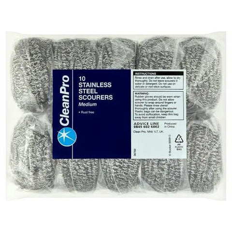 CleanPro 10 Stainless Steel Scourers Medium - Honesty Sales U.K