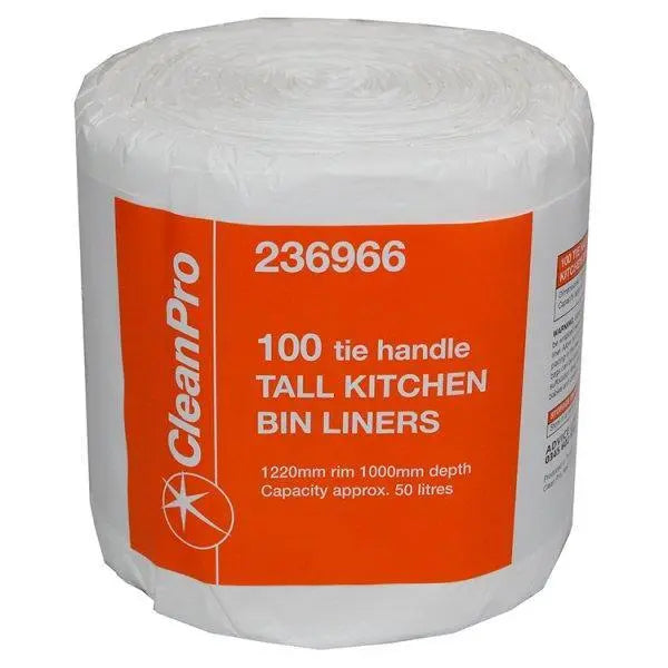 CleanPro 100 Tie Handle Tall Kitchen Bin Liners - Honesty Sales