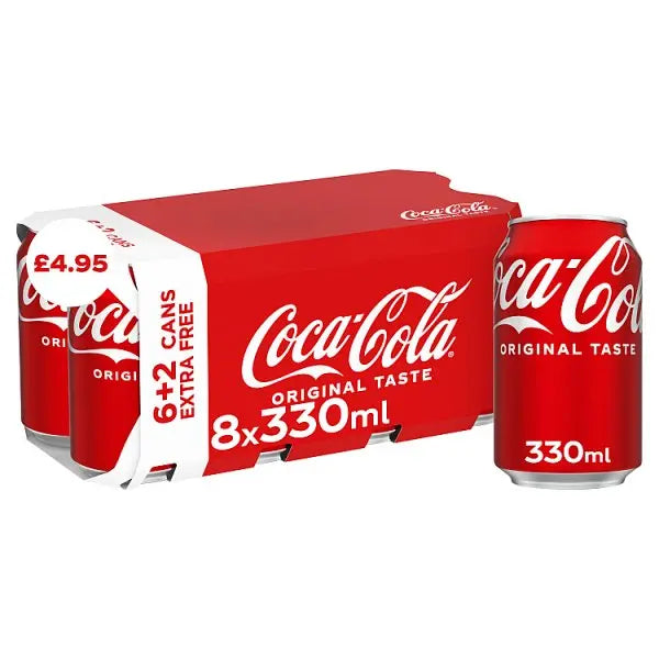 Coca-Cola Original Taste 8 x 330ml Cans (6 + 2 x 330ml Extra Free)(Case of 3)  Honesty Sales U.K