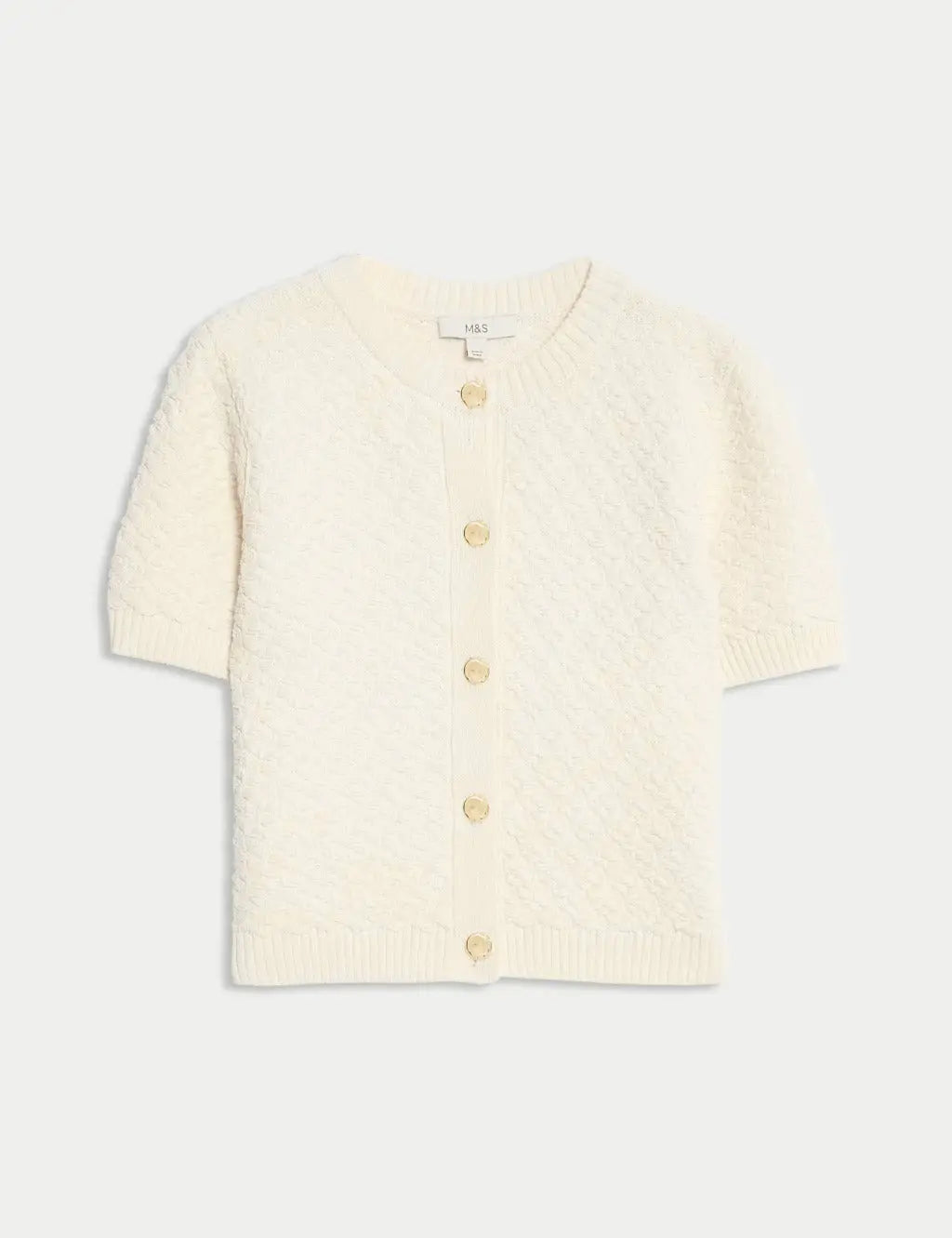 Cotton Blend Textured Button Front Cropped Cardigan Honesty Sales Main image