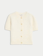 Cotton Blend Textured Button Front Cropped Cardigan Honesty Sales