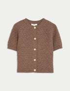 Cotton Blend Textured Button Front Cropped Cardigan Honesty Sales
