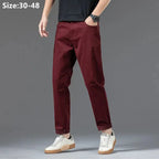 Cotton Pants Men Plus Size 48 46 44 42 Elastic Wine Red Blue Black Casual Trousers Loose Stretched Chino Straight Male Clothing  Honesty Sales U.K