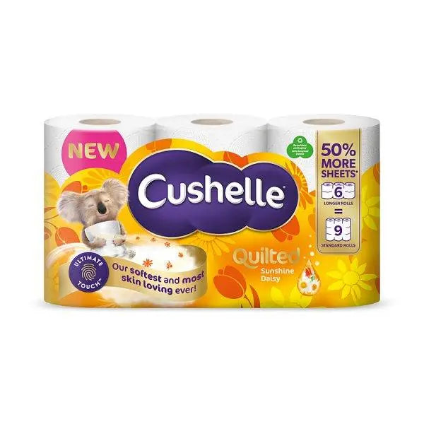 Cushelle Quilted Daisy Toilet Roll 6 Rolls 50% More Sheets (Case of 4) - Honesty Sales U.K Image principale du produit