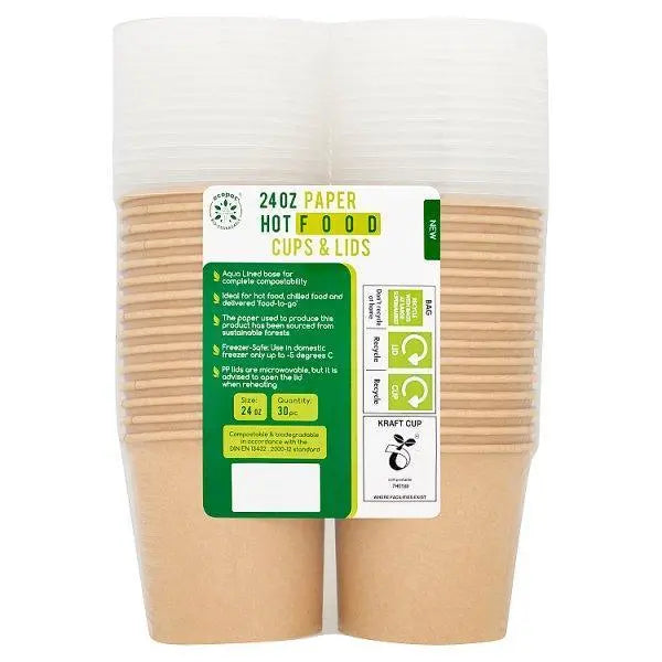 Ecopac 30 Paper Hot Food Cups & Lids 24oz - Honesty Sales