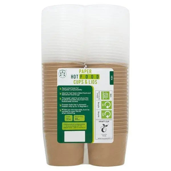 Ecopac Paper Hot Food Cups & Lids 12oz - Honesty Sales