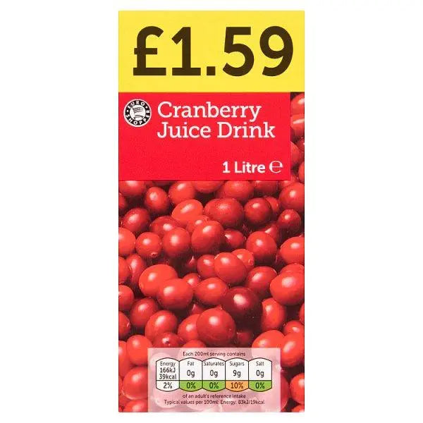 Euro Shopper Cranberry Juice Drink 1 Litre (Case of 12) - Honesty Sales