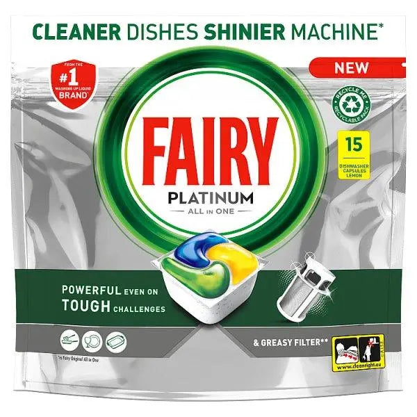 Fairy Platinum All In One Dishwasher Tablets, Lemon, 15 Tablets (Case of 6) - Honesty Sales U.K