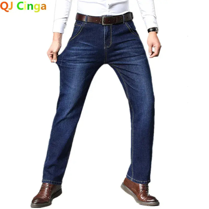 Fashion European American Style Stretch Men Jeans, Luxury Men's Denim Trousers Slim Straight Deep Blue Gentleman Mens Size 28-38 Dropshipman Main image