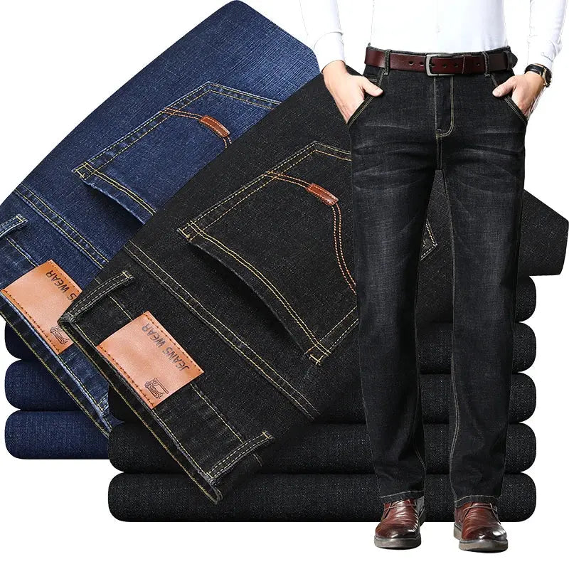 Fashion European American Style Stretch Men Jeans, Luxury Men's Denim Trousers Slim Straight Deep Blue Gentleman Mens Size 28-38 Dropshipman