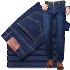Fashion European American Style Stretch Men Jeans, Luxury Men's Denim Trousers Slim Straight Deep Blue Gentleman Mens Size 28-38 Dropshipman