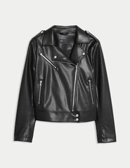 Faux Leather Biker Jacket - Honesty Sales