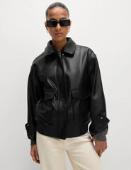 Faux Leather Relaxed Fit Jacket - Honesty Sales
