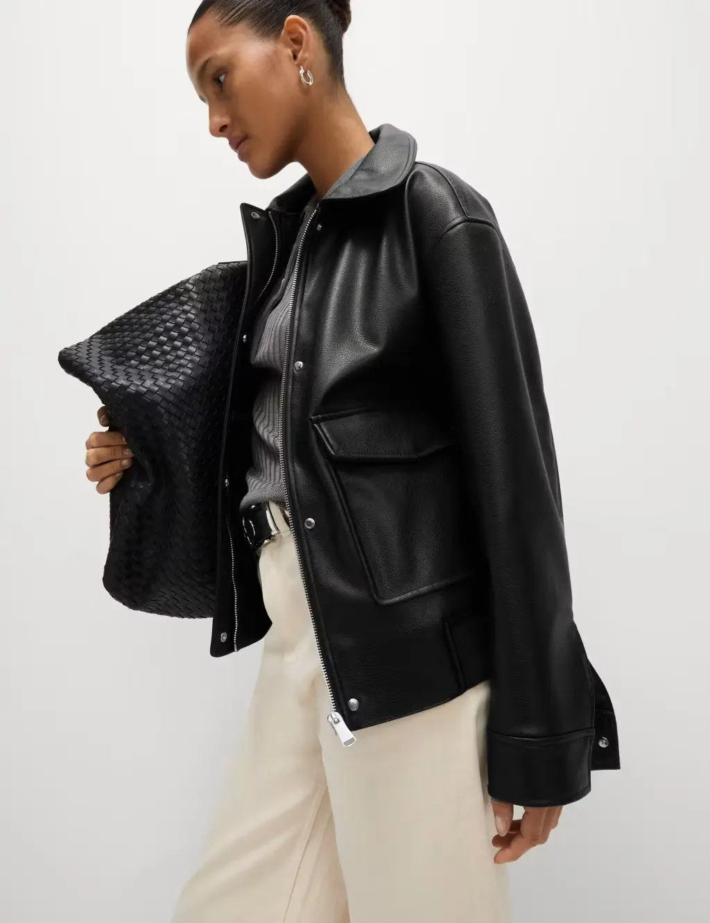 Faux Leather Relaxed Fit Jacket - Honesty Sales
