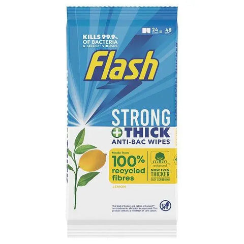 Flash Cleaning Wipes Antibacterial Lemon 24 Count (24 Large Wipes) (Case of 8) - Honesty Sales U.K