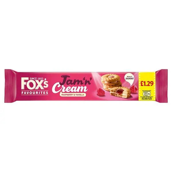 Fox's Favourites Jam 'n' Cream Raspberry & Vanilla 150g (Case of 12) - Honesty Sales U.K Image principale du produit