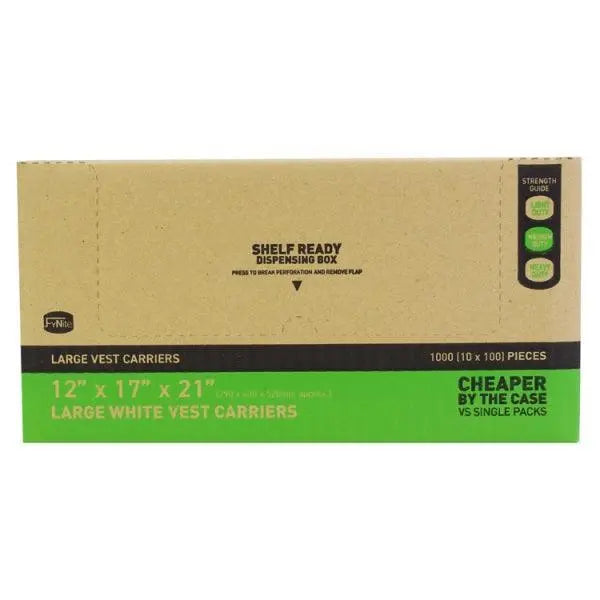 FyNite 100 Pieces Large White Vest Carriers 12" x 17" x 21" - Honesty Sales Main image