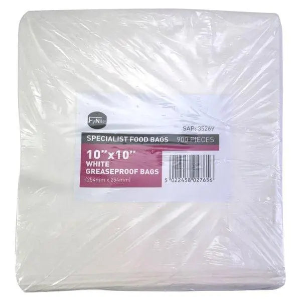 FyNite 10" x 10" White Greaseproof Bags 900 Pieces 254mm x 254mm - Honesty Sales Main image
