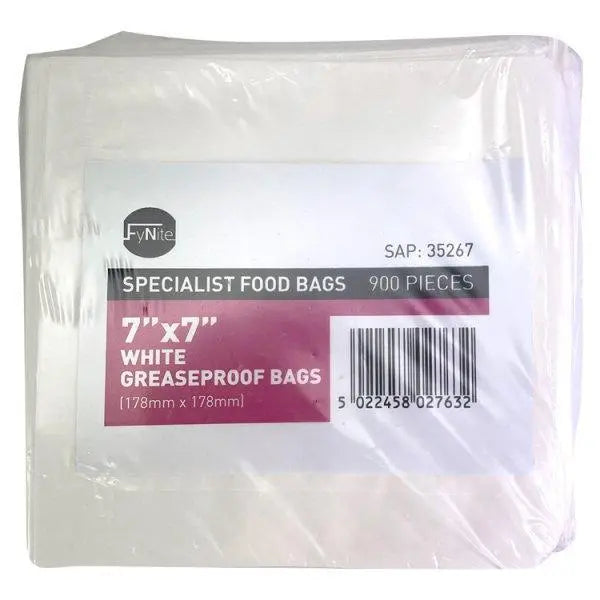 FyNite 7" x 7" White Greaseproof Bags 900 Pieces 178mm x 178mm - Honesty Sales