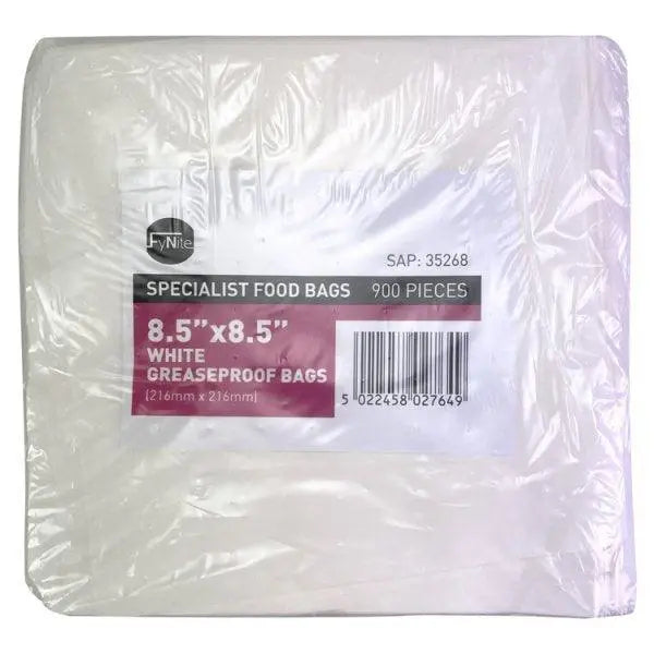 FyNite 8.5" x 8.5" White Greaseproof Bags 900 Pieces 216 mm x 216mm - Honesty Sales Main image